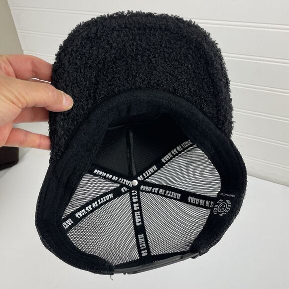 Happy To Be Here Smiley Double Blind Black Sherpa Trucker Snapback Mesh Hat Cap - Picture 7 of 9